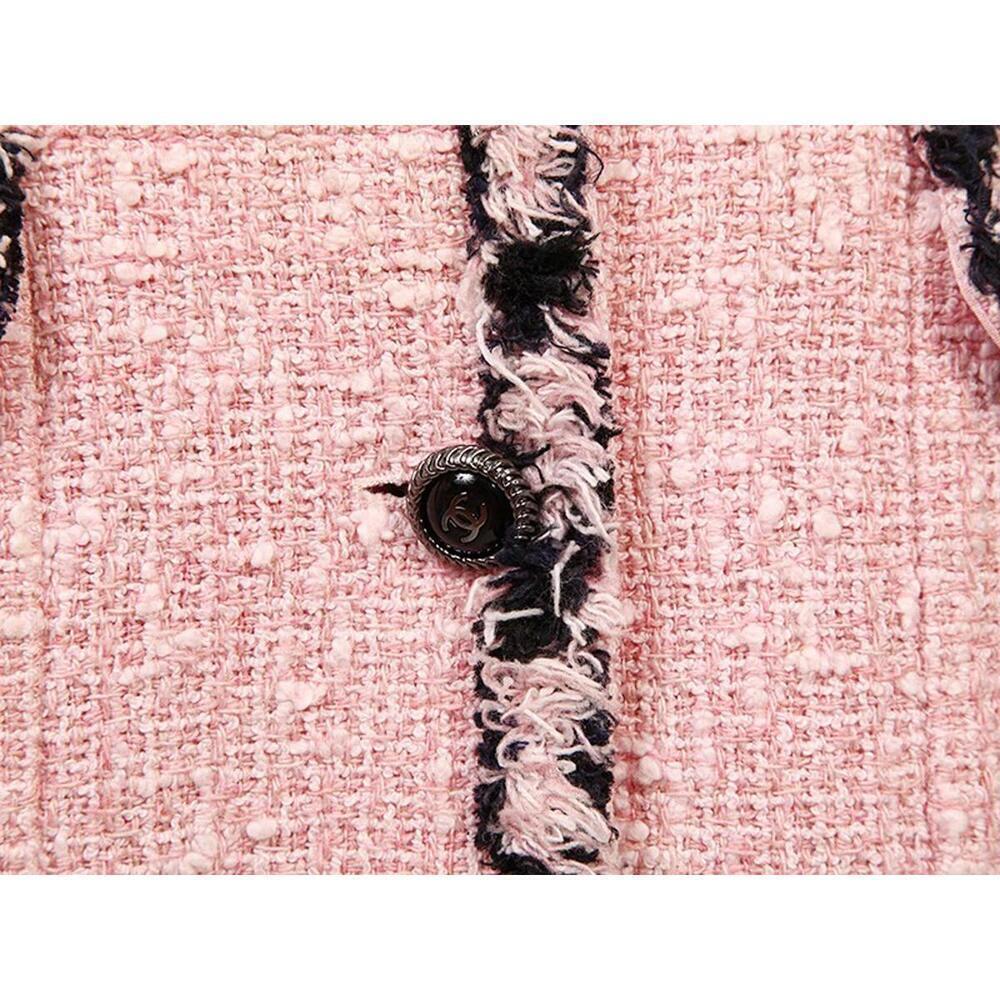 2007 CHANEL FR-34 Vintage 07P TWEED Pink Black Jacket Trim CC logo Buttons US-2 - Picture 9 of 15